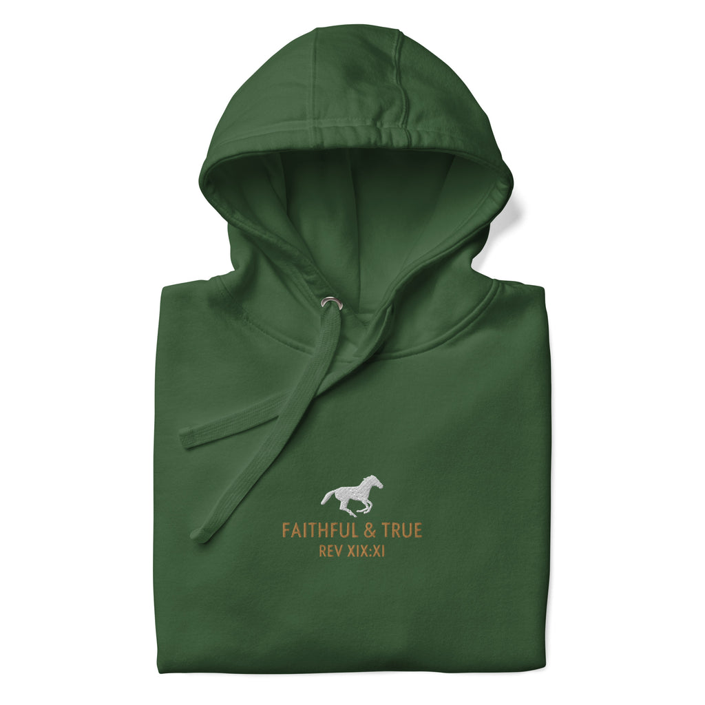 Faithful-and-true-embroidered-christian-hoodie-green-folded