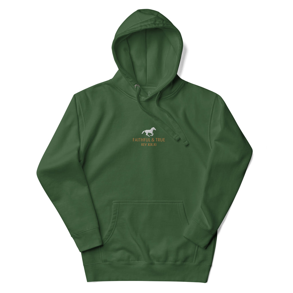 Faithful-and-true-embroidered-christian-hoodie-green-front