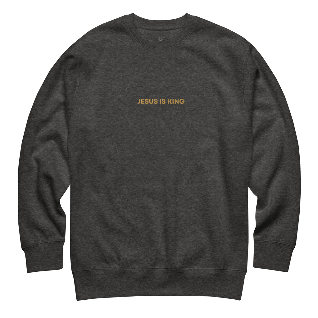 jesus-is-king-embroidered-christian-sweatshirt-charcoal-flat