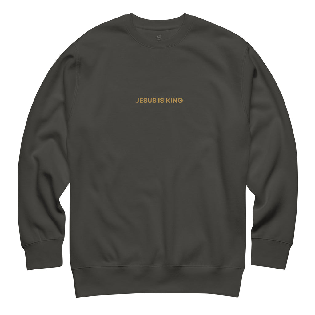 jesus-is-king-embroidered-christian-sweatshirt-grey-flat