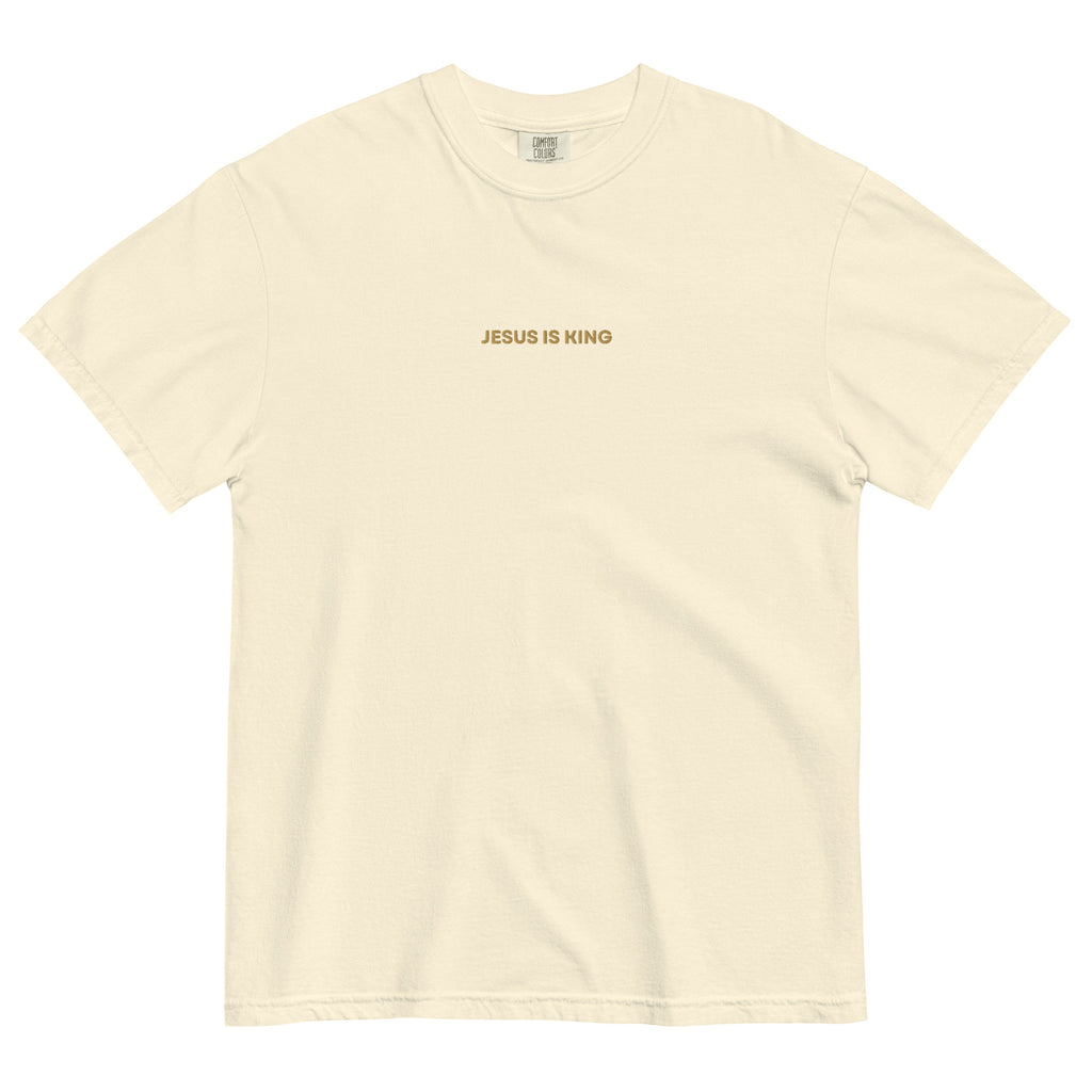 jesus-is-king-embroidered-christian-t-shirt-beige-front