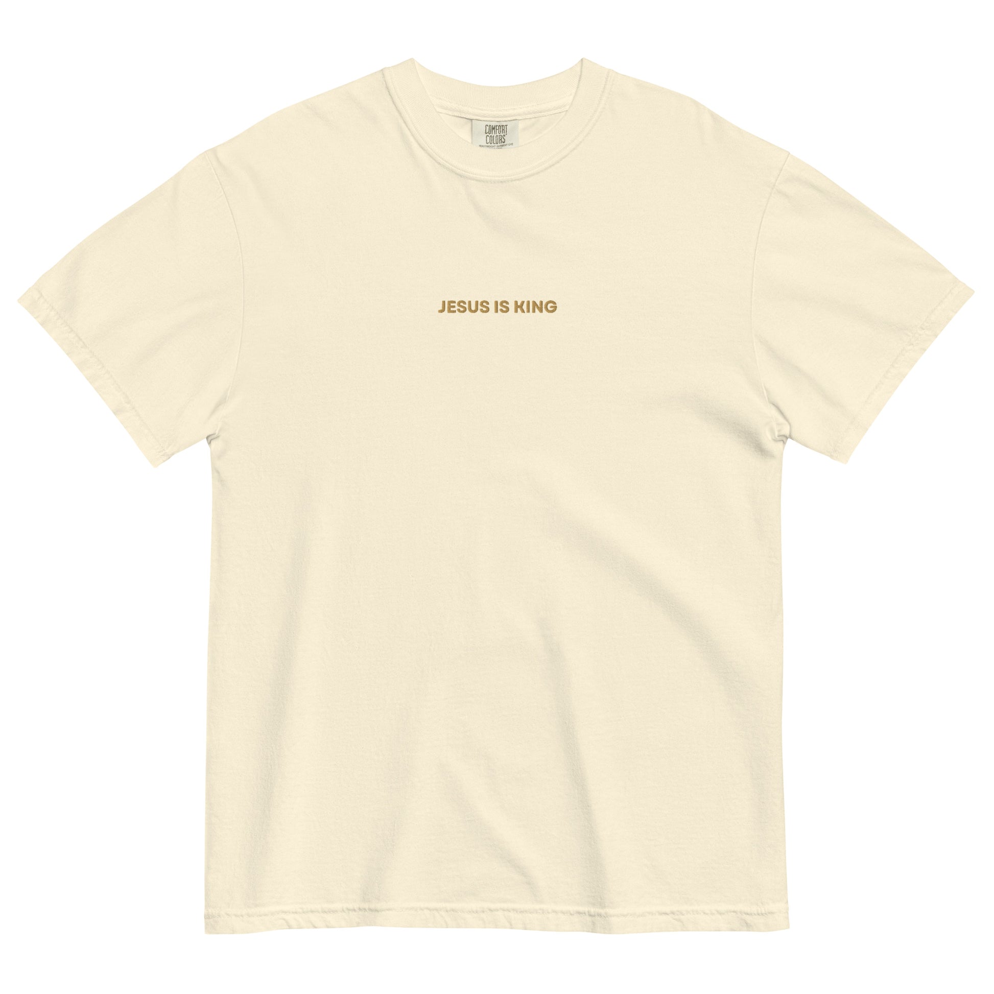jesus-is-king-embroidered-christian-t-shirt-beige-front