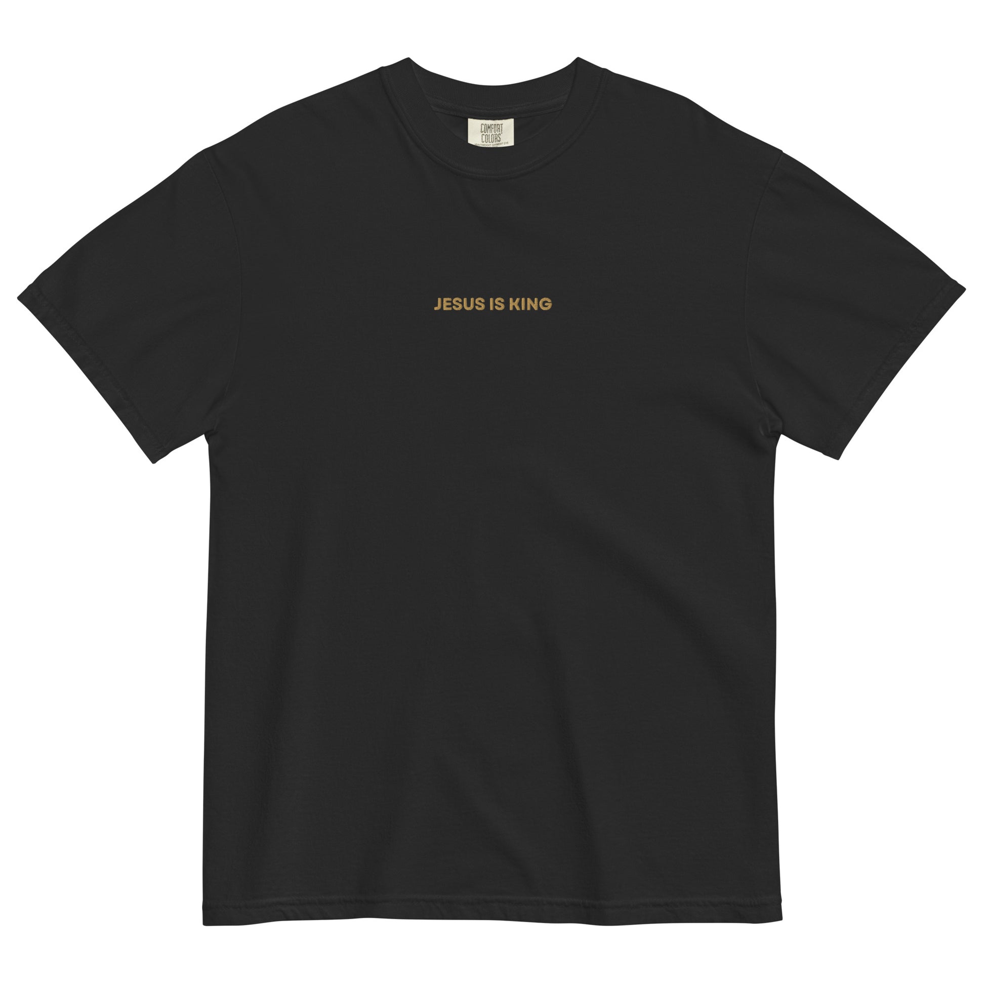 jesus-is-king-embroidered-christian-t-shirt-black-front