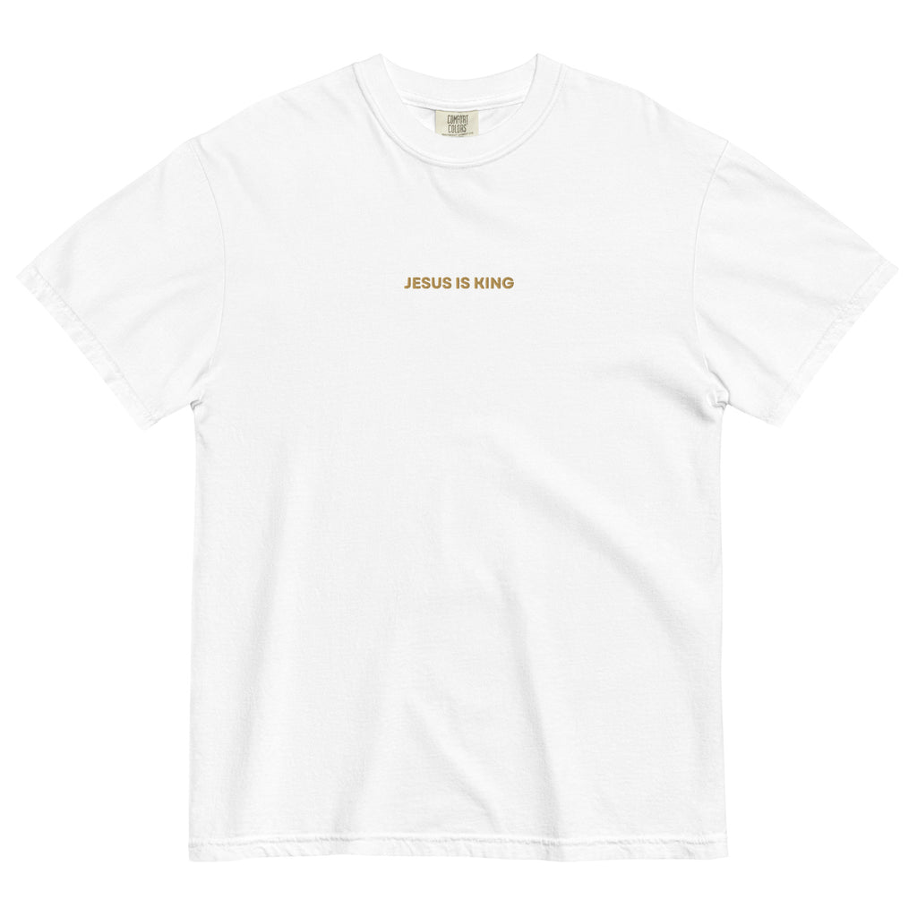 jesus-is-king-embroidered-christian-t-shirt-white-front