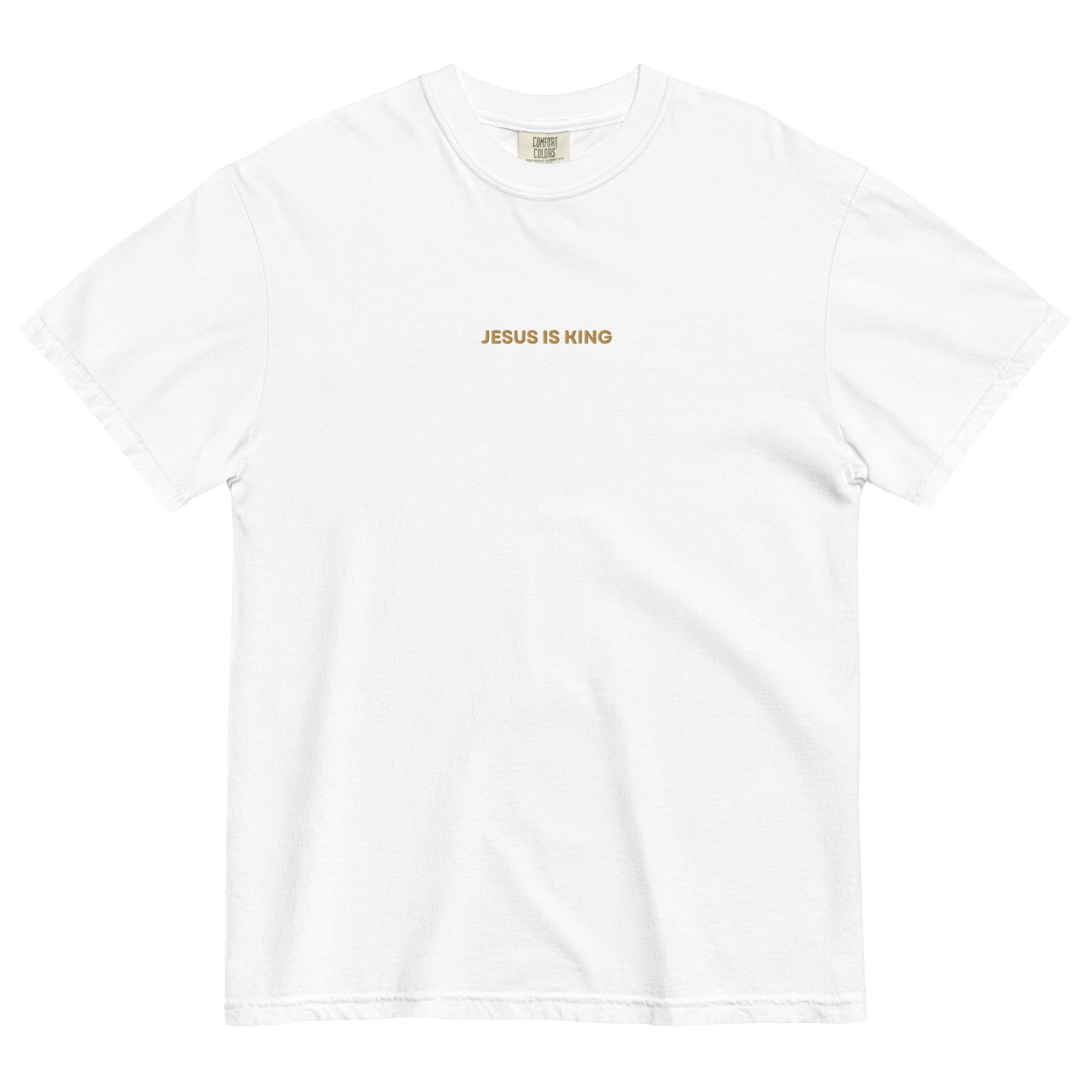jesus-is-king-embroidered-christian-t-shirt-white-front