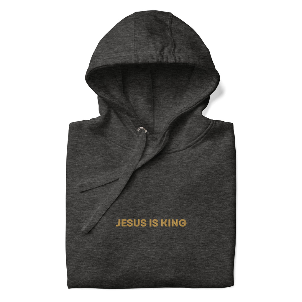 jesus-is-king-premium-embroidered-christian-hoodie-charcoal-heather-folded