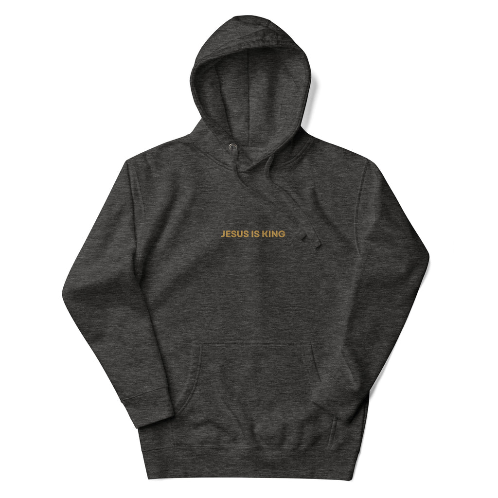 jesus-is-king-premium-embroidered-christian-hoodie-charcoal-heather-front