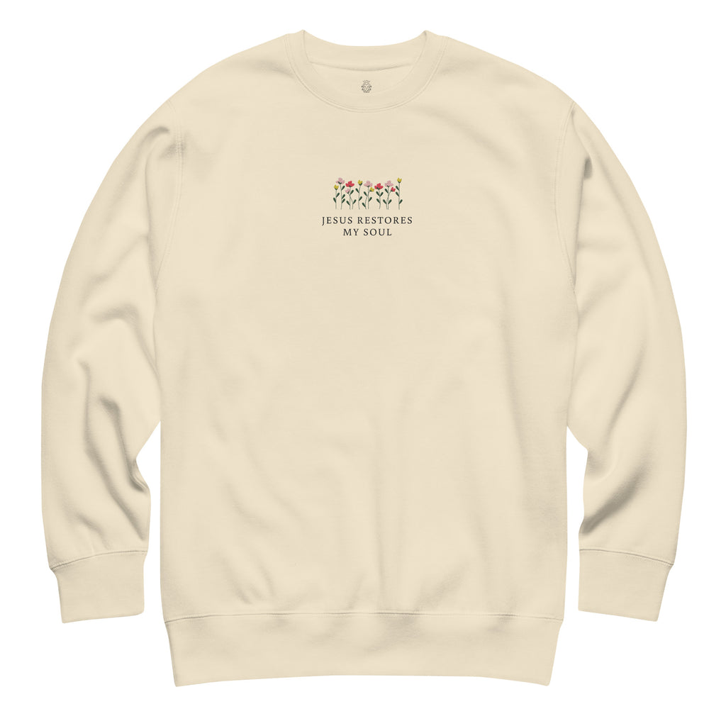 jesus-restores-my-soul-embroidered-christian-sweatshirt-beige-flat