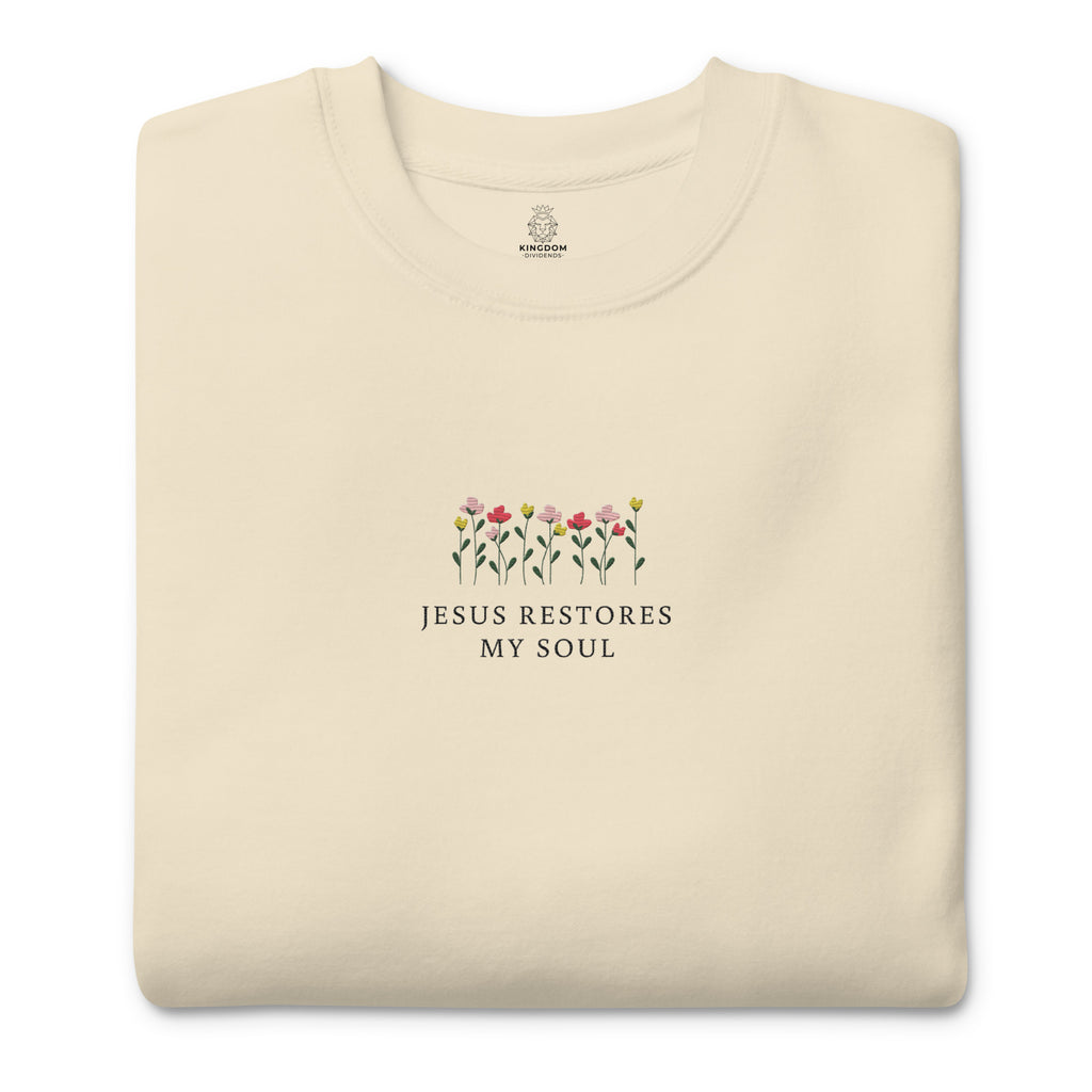jesus-restores-my-soul-embroidered-christian-sweatshirt-beige-folded