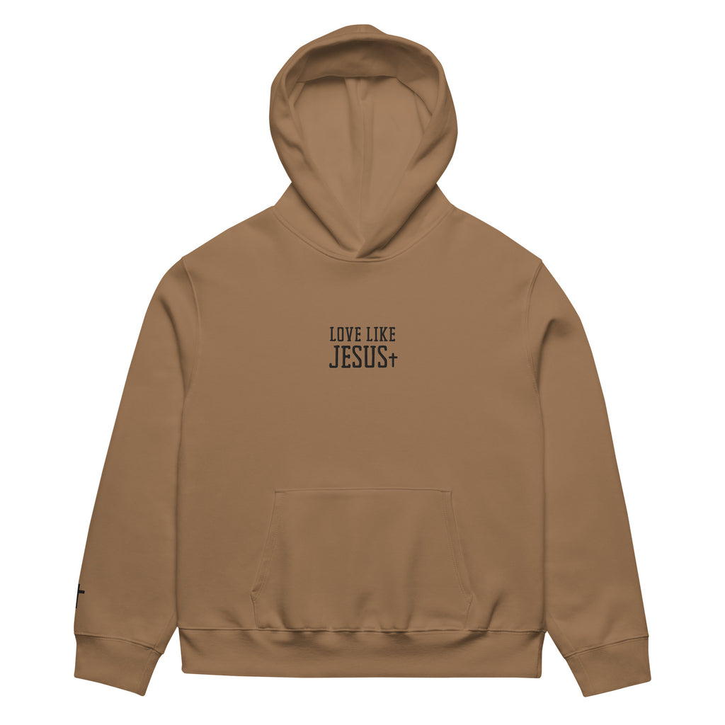 love-like-jesus-2-embroidered-christian-hoodie-brown-front