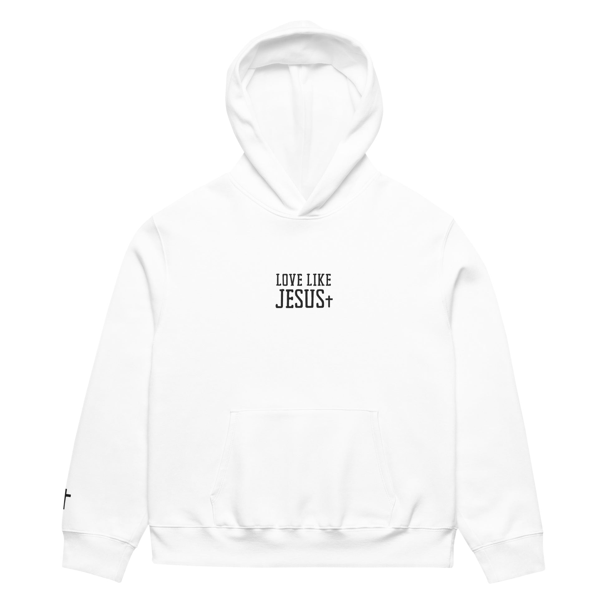 love-like-jesus-2-embroidered-christian-hoodie-white-front