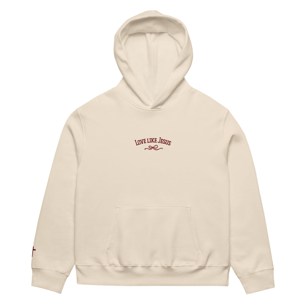 love-like-jesus-embroidered-christian-hoodie-beige-front