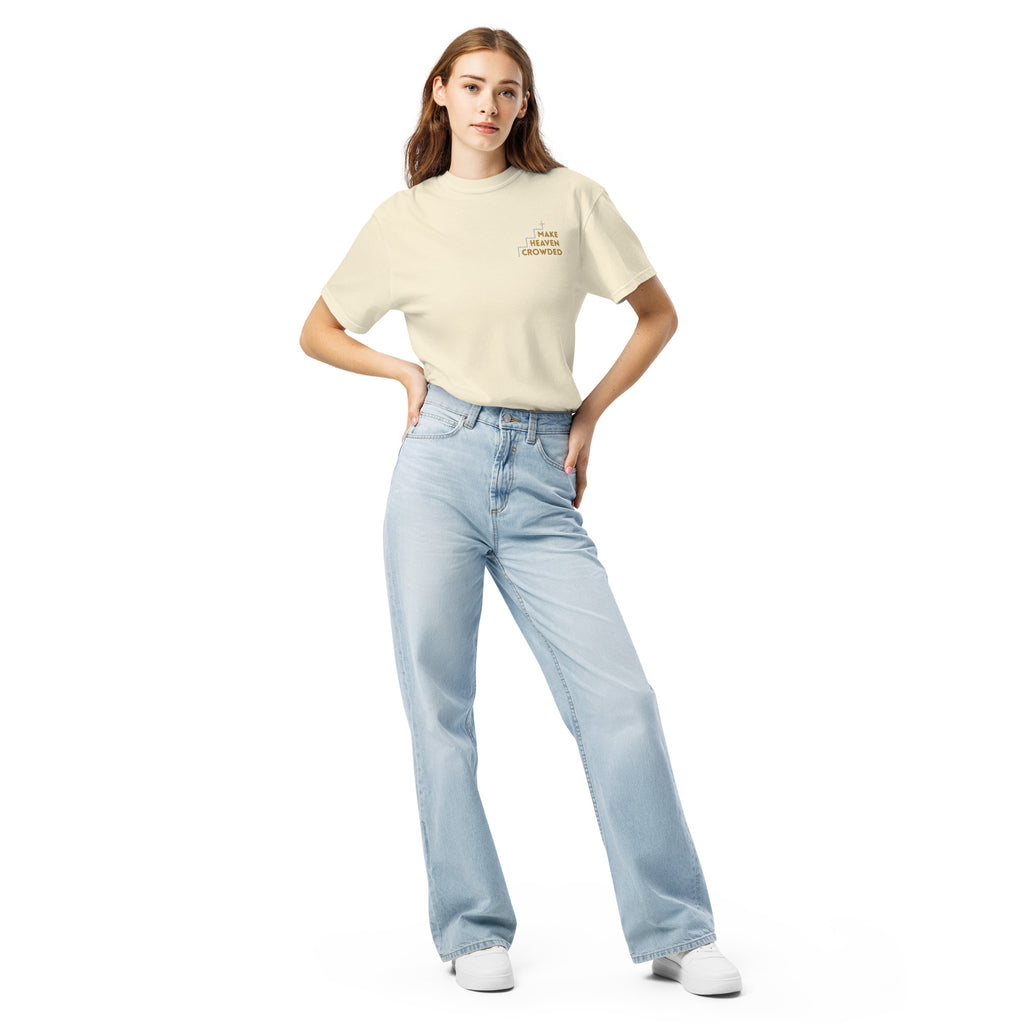 make-heaven-crowded-embroidered-christian-t-shirt-beige-model-girl