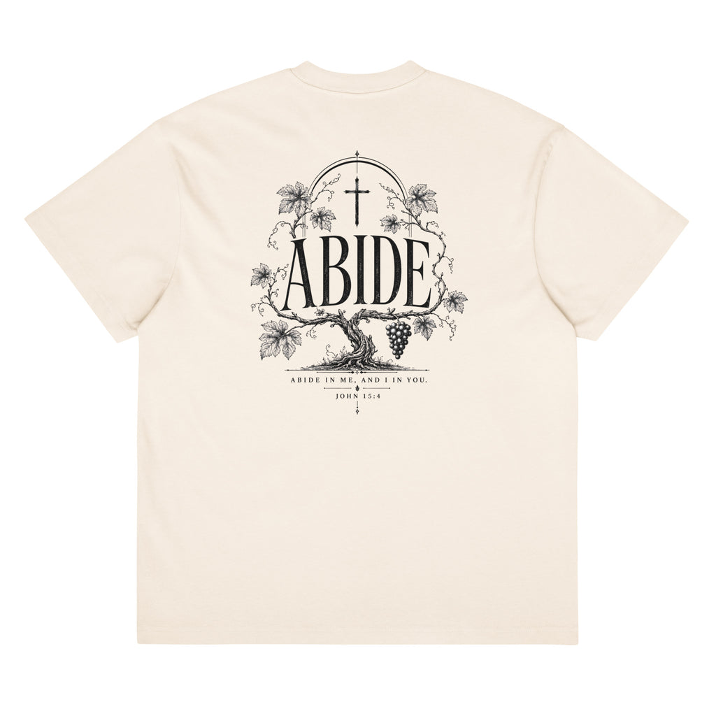 Abide Oversized T-Shirt in Vintage White back — John 15 vine and branches faith apparel