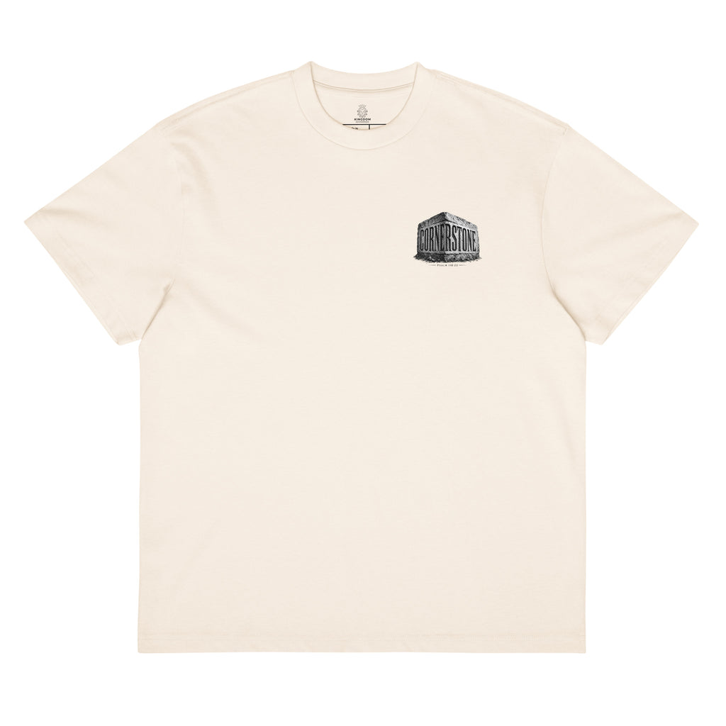 Cornerstone Oversized T-Shirt in Vintage White front — Kingdom Dividends Christian streetwear