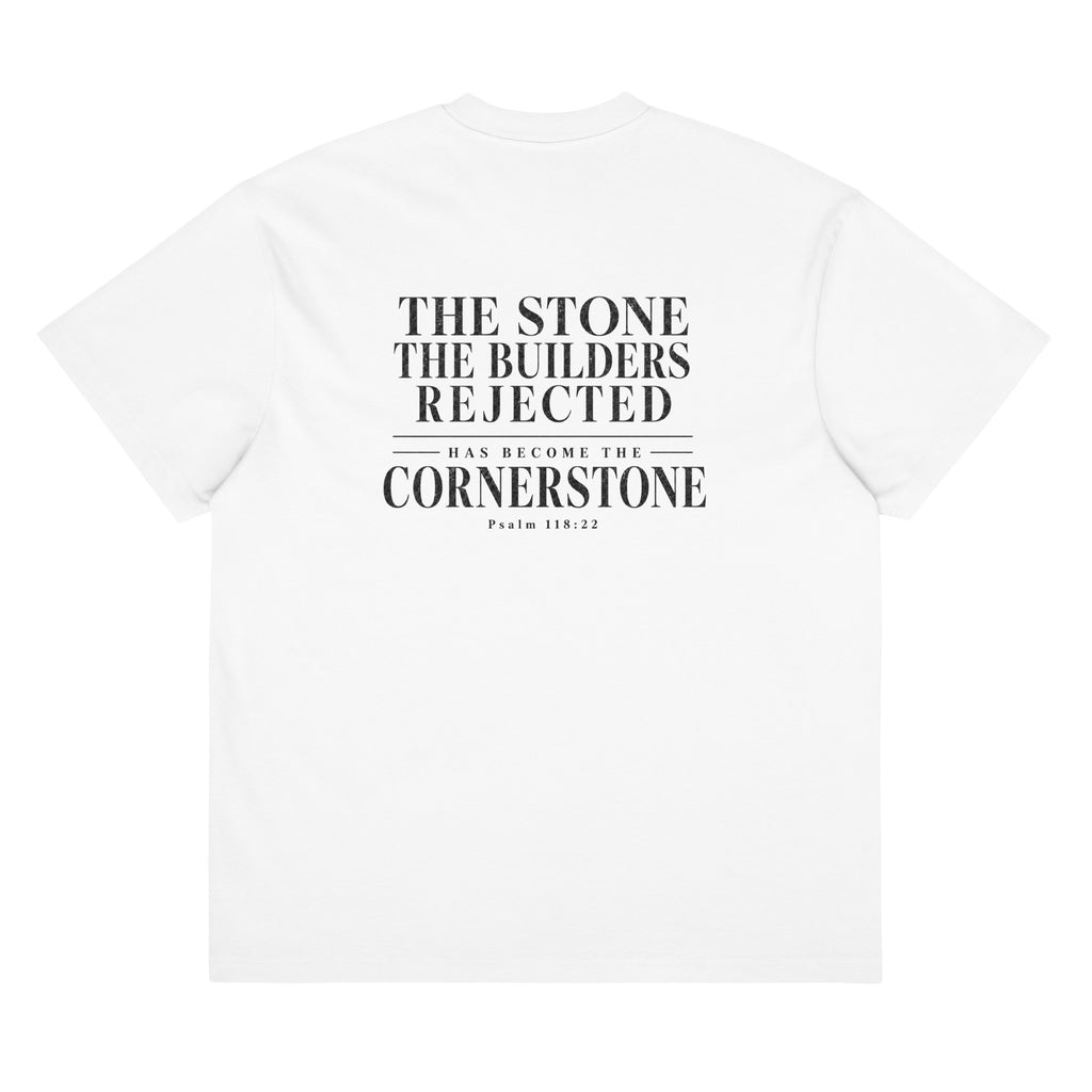 Cornerstone Oversized T-Shirt in White back — Kingdom Dividends faith apparel