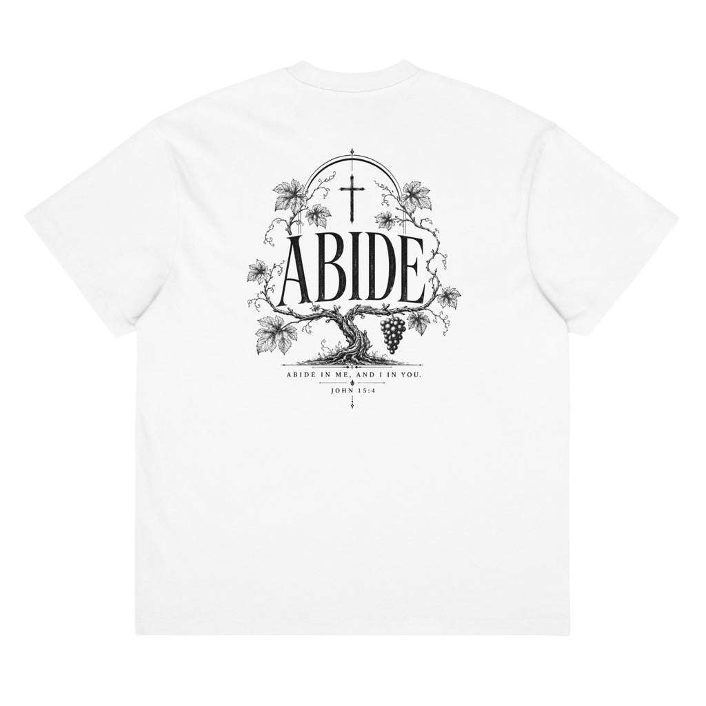 Abide Oversized T-Shirt in White back — Kingdom Dividends faith clothing
