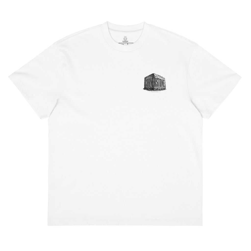 Cornerstone Oversized T-Shirt in White front — premium heavyweight cotton Christian tee