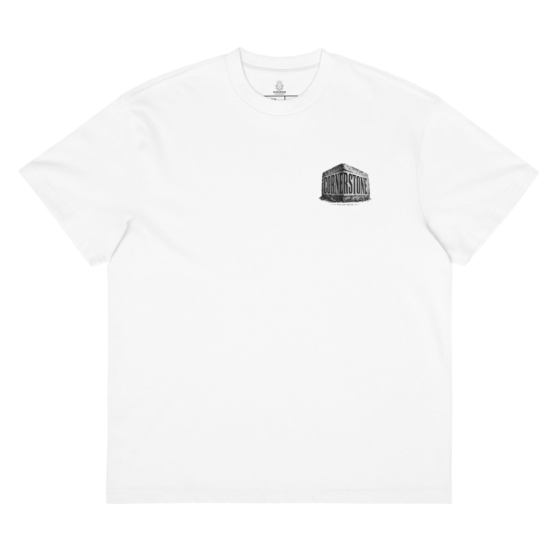 Cornerstone Oversized T-Shirt in White front — premium heavyweight cotton Christian tee