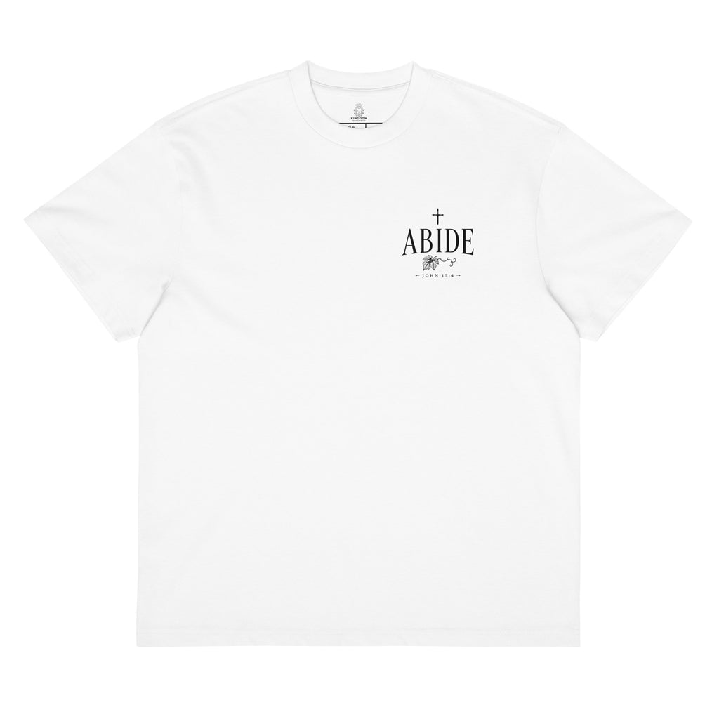 Abide Oversized T-Shirt in White front — premium heavyweight cotton Christian tee