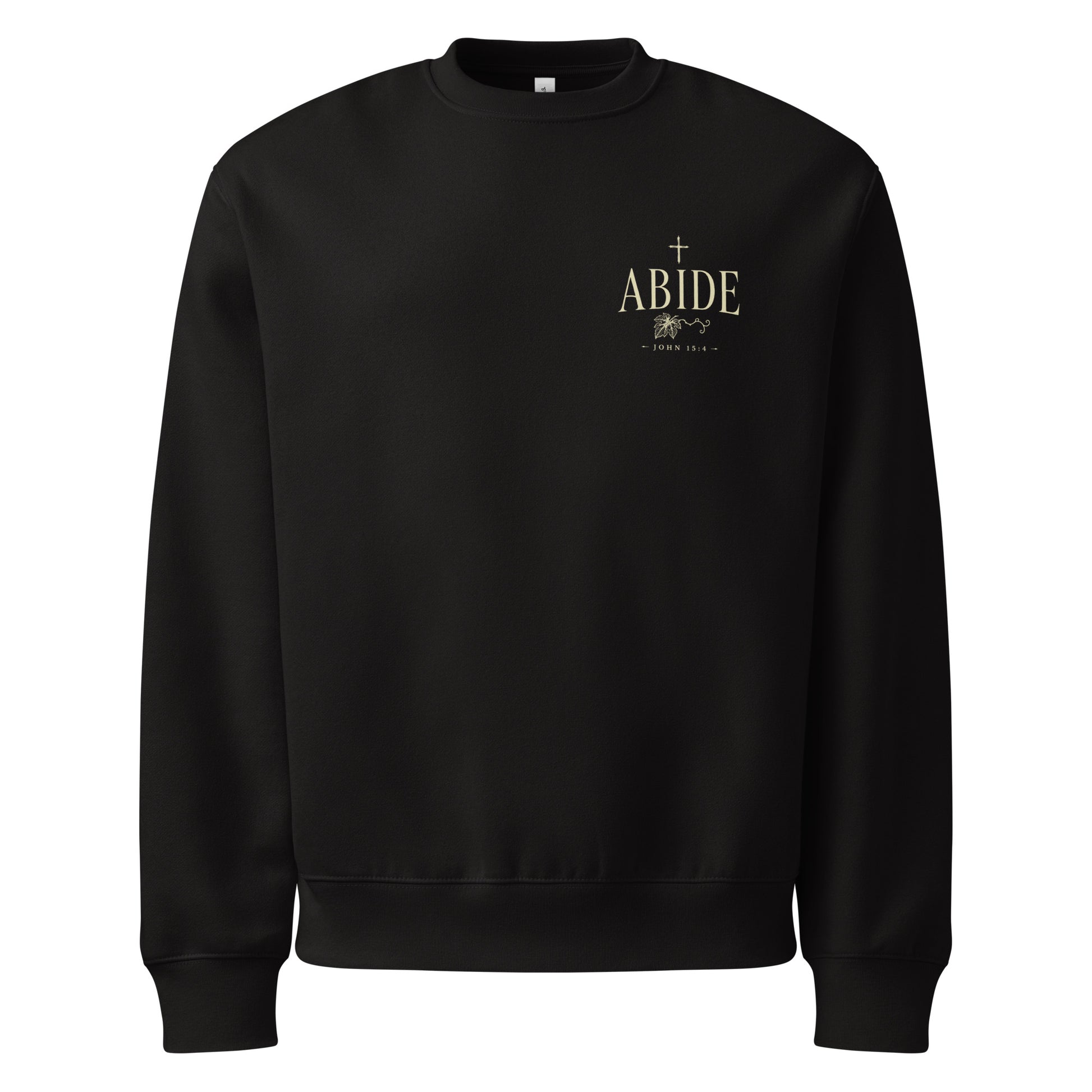 Abide Oversized Sweatshirt in Black front — John 15 vine and branches faith apparel