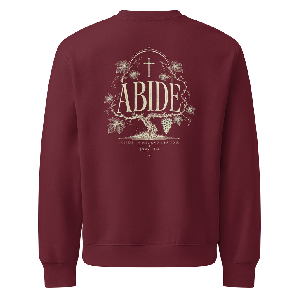 Abide Oversized Sweatshirt in Maroon back — scripture apparel by Kingdom Dividends