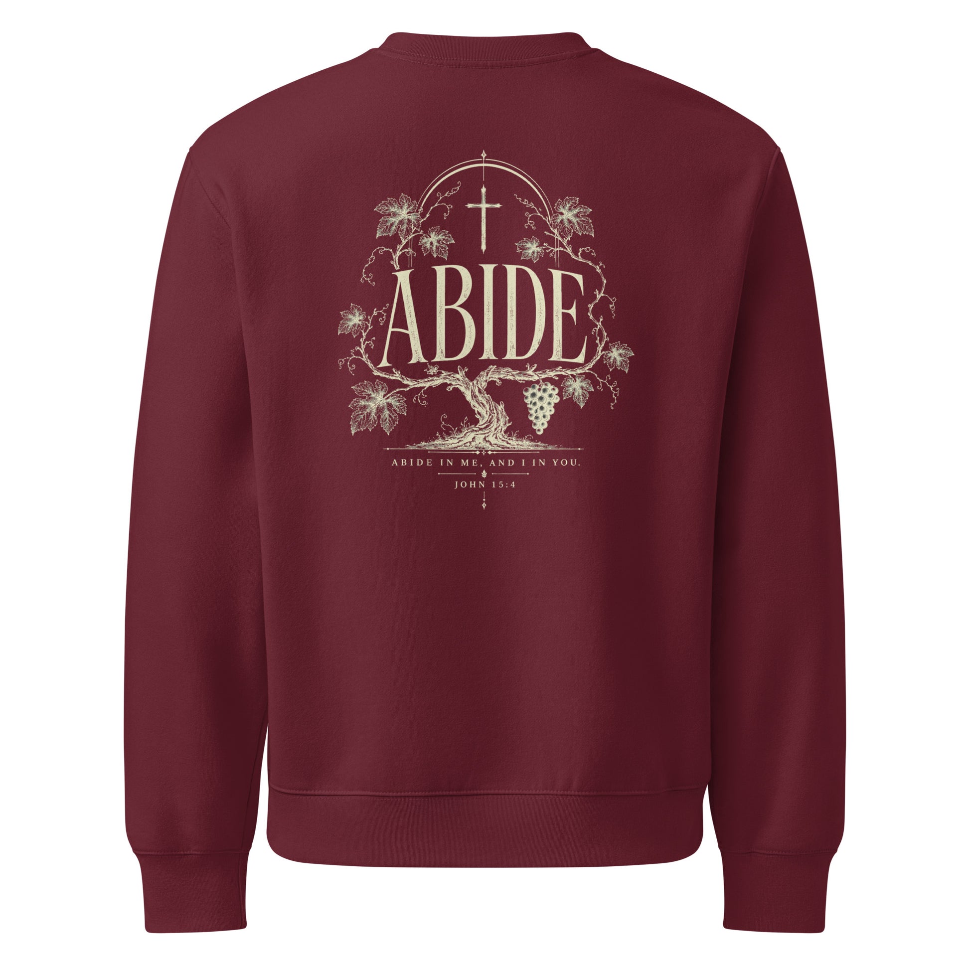 Abide Oversized Sweatshirt in Maroon back — scripture apparel by Kingdom Dividends