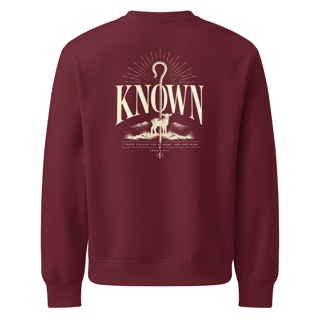 Known Oversized Sweatshirt in Maroon back — scripture apparel by Kingdom Dividends