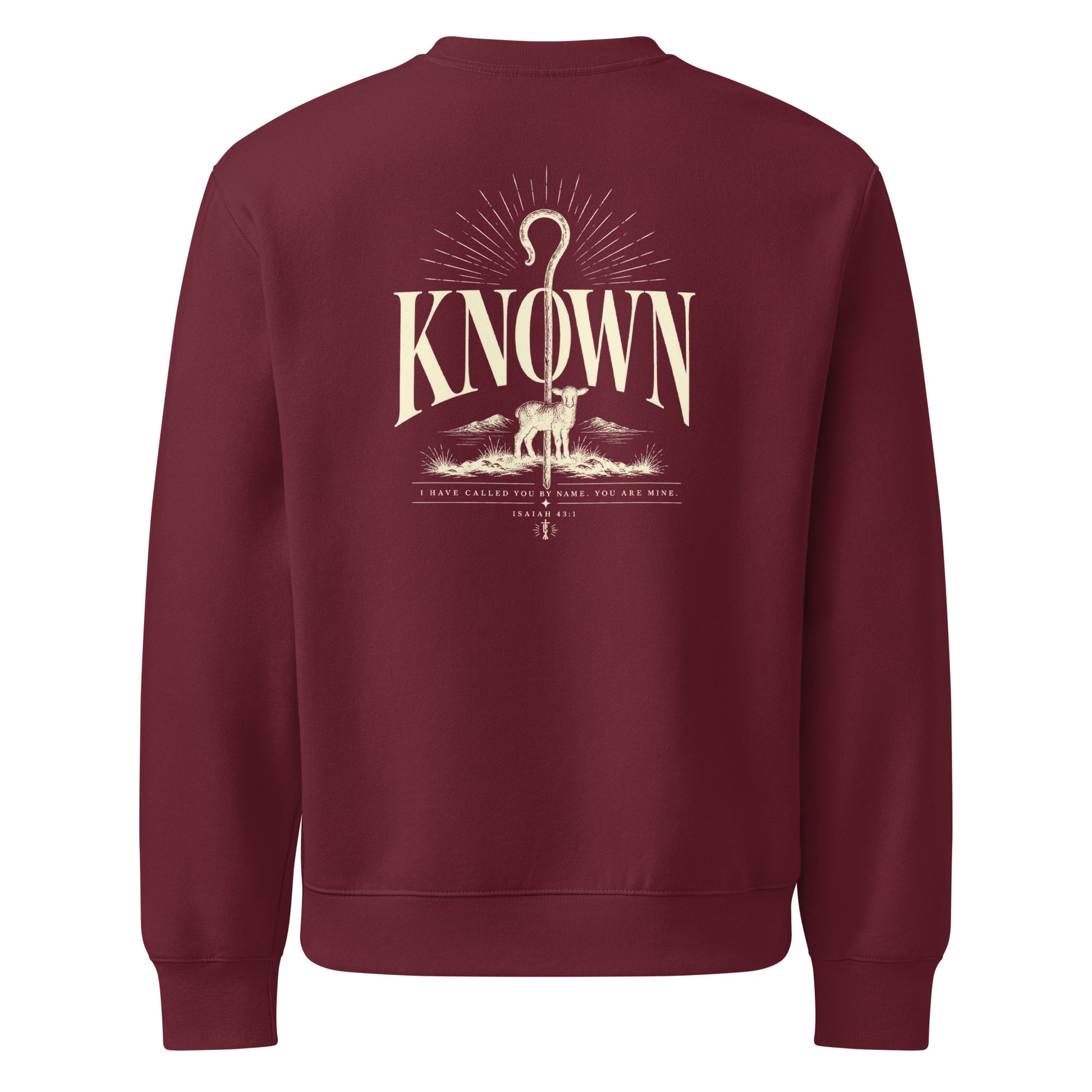 Known Oversized Sweatshirt in Maroon back — scripture apparel by Kingdom Dividends