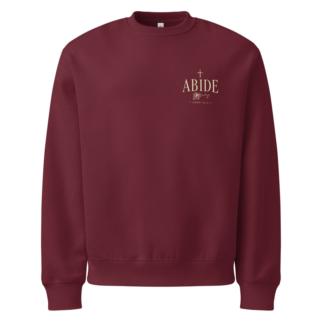 Abide Oversized Sweatshirt in Maroon front — Kingdom Dividends faith-driven fashion