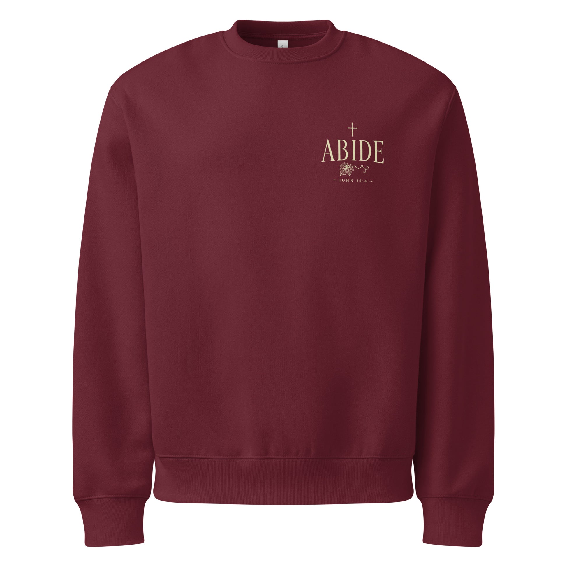 Abide Oversized Sweatshirt in Maroon front — Kingdom Dividends faith-driven fashion