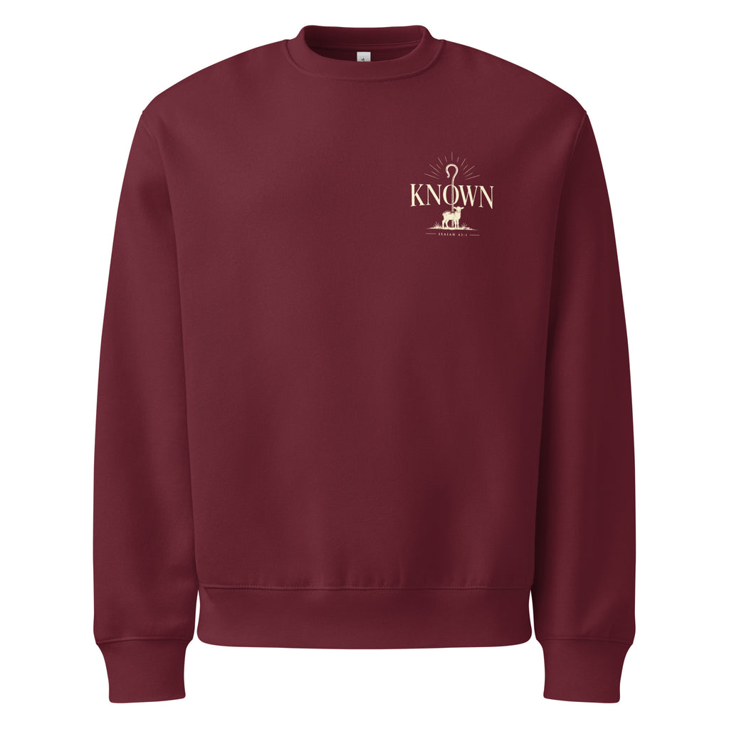 Known Oversized Sweatshirt in Maroon front — Kingdom Dividends faith-driven fashion