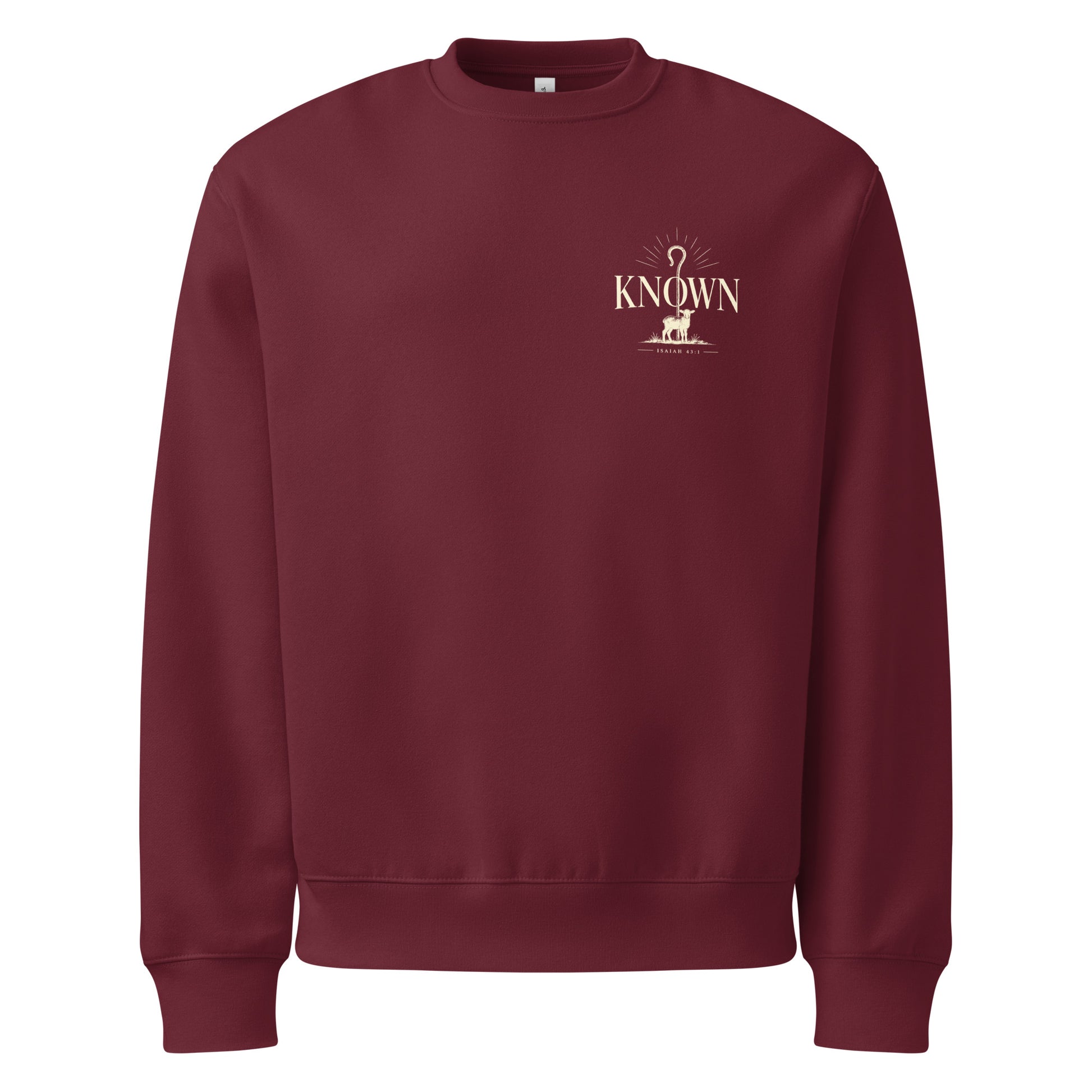 Known Oversized Sweatshirt in Maroon front — Kingdom Dividends faith-driven fashion
