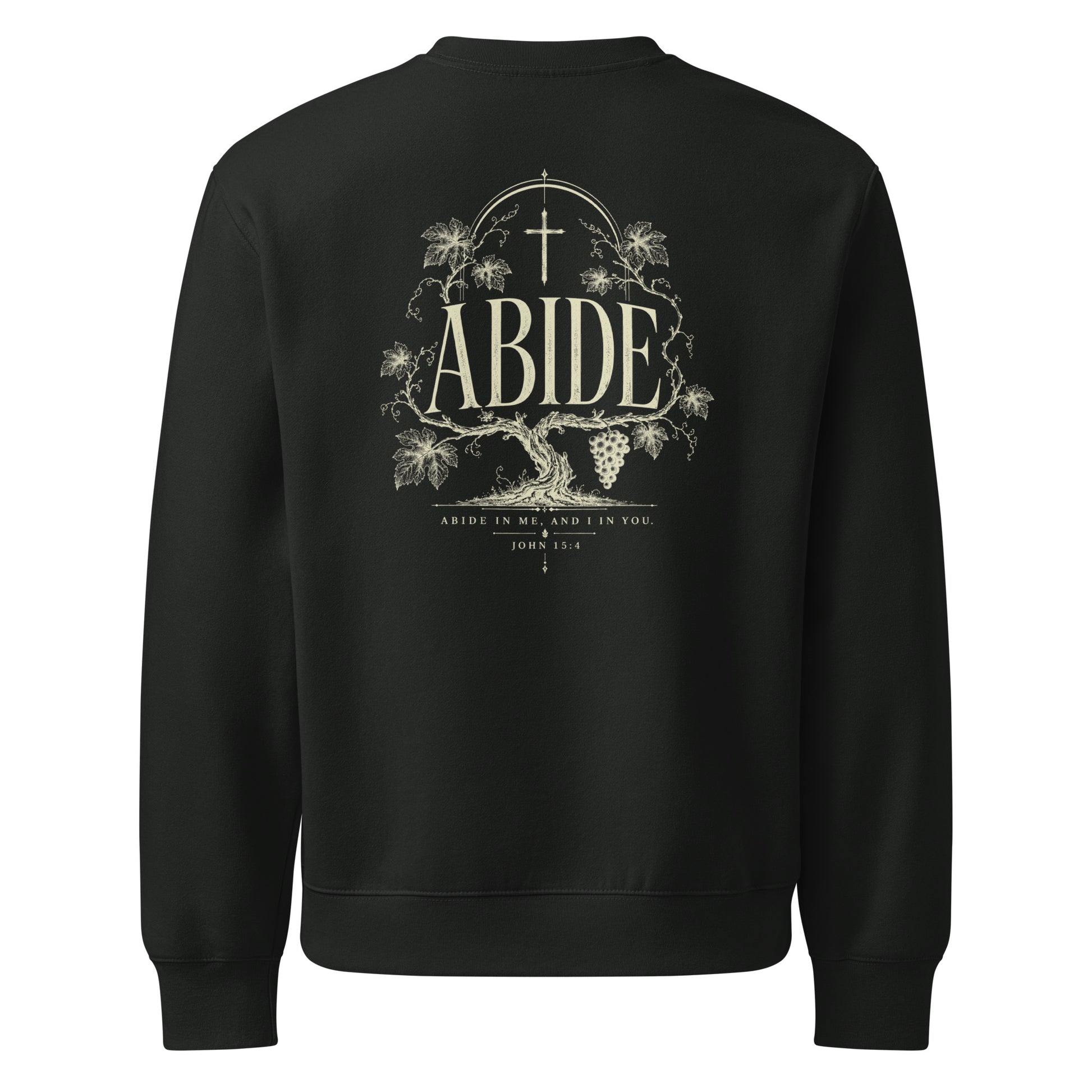Abide Oversized Sweatshirt in Vintage Black back — Christian streetwear by Kingdom Dividends